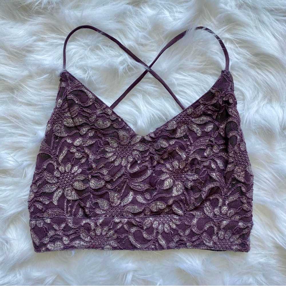 Free People Lace Bralette in Plum and Gold